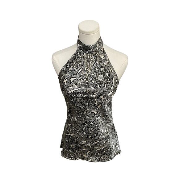 BCX Tops - VTG Y2K BCX Metallic Halter Top Floral Brocade Tie Neck Small Fairy Grunge Retro